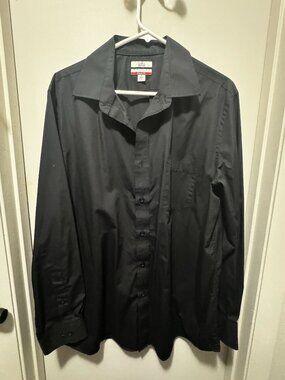 Croft & Barrow Classic Easy Care Black Button Shirt Mens 17, 34-35